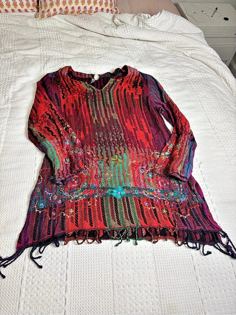 ANU Geometric Fringe Tunic in Red & Purple